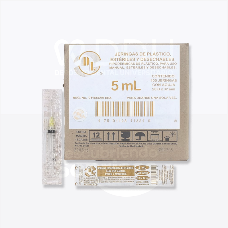 Jeringa Hipodermica DL 5ML C/aguja C/100