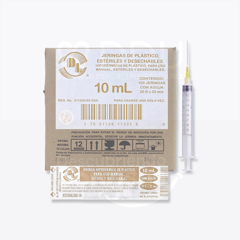 Jeringa Hipodermica DL 10ML C/aguja C/100